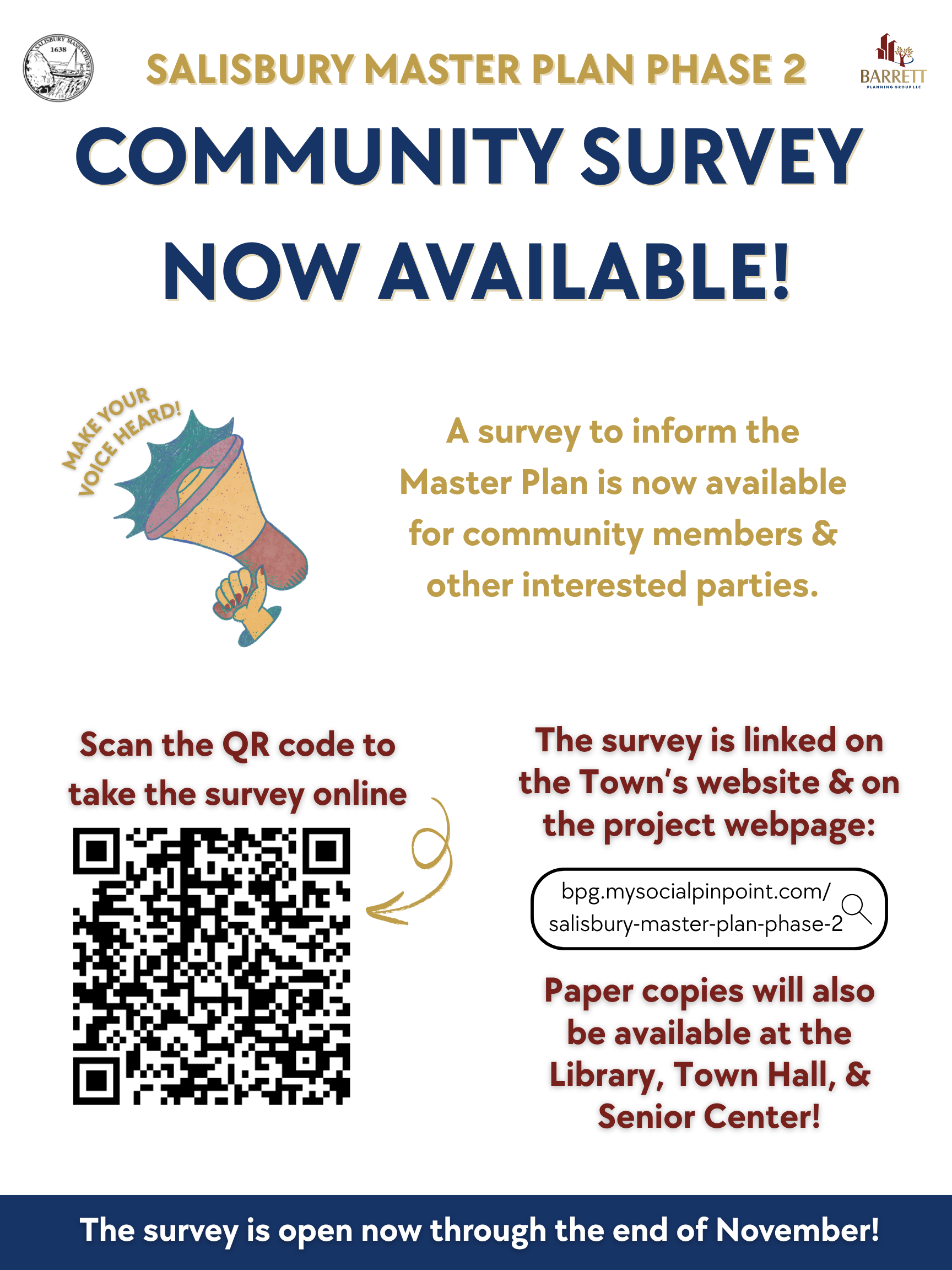 Visit https://www.surveymonkey.com/r/SalMPSurvey to take the survey online now. Paper copies will also be available in the library, Town Hall, & Senior Center.